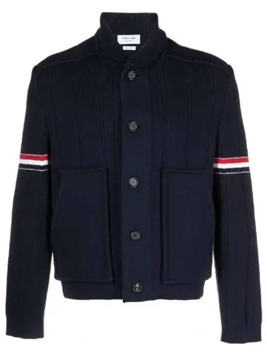 Single Breasted Button Cotton Jacket Navy - THOM BROWNE - BALAAN 2