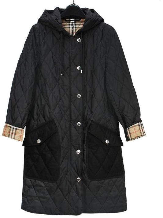 Women's Diamond Quilted Hoodie Single Coat Black - BURBERRY - BALAAN 2