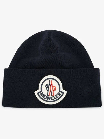 Maxi Logo Patch Wool Navy Beanie 9Z73600 A9526 742 - MONCLER - BALAAN 2