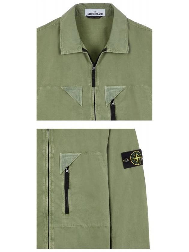 Wappen Patch Old Treatment Zip-Up Overshirt Sage Green - STONE ISLAND - BALAAN 6