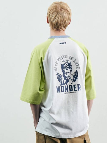 Y RAGLAN THREE QUARTER SLEEVE T SHIRT GREEN - YCW - BALAAN 1