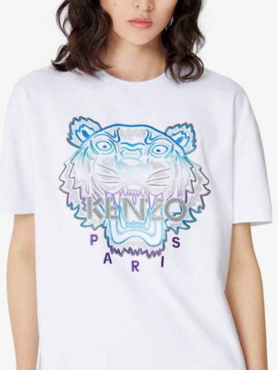 Embroidered Tiger Logo Round Neck Short Sleeve T-Shirt White - KENZO - BALAAN 2