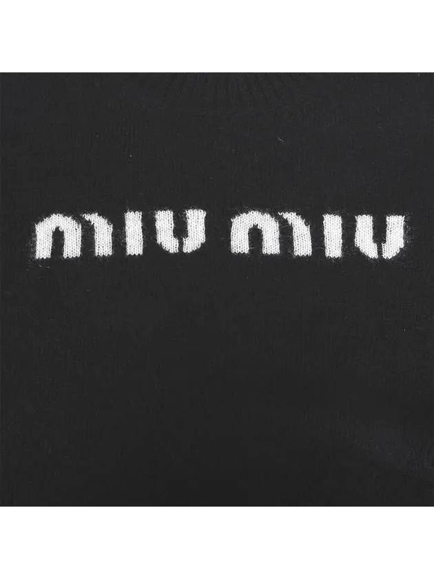 Intarsia Logo Wool Cashmere Knit Top Black - MIU MIU - BALAAN 6