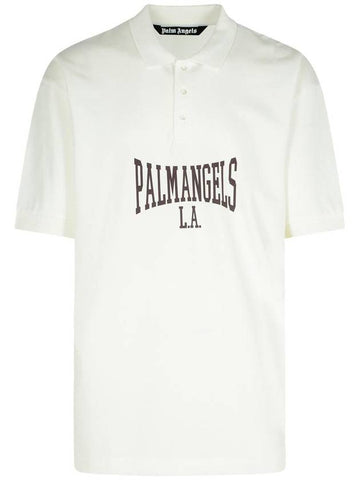 Palm Angels 'College' White Cotton Polo Shirt - PALM ANGELS - BALAAN 1