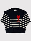 Big Heart Logo Striped Knit Top Black - AMI - BALAAN.