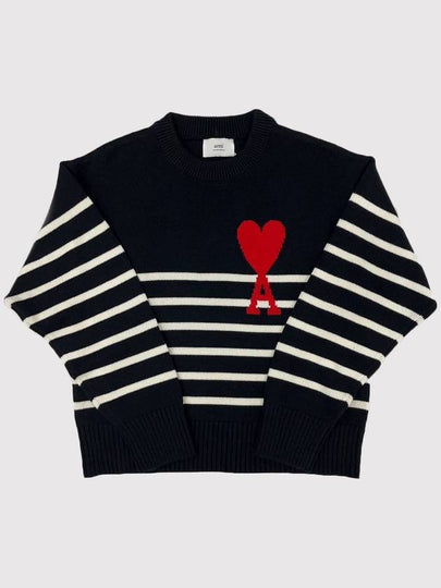 Big Heart Logo Striped Knit Top Black - AMI - BALAAN 2