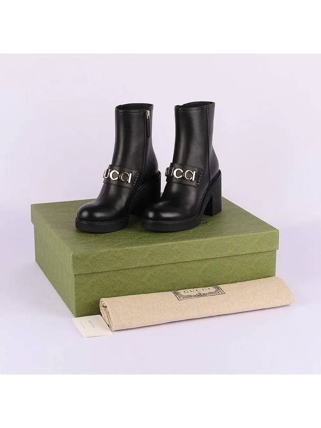 Logo Buckle Leather Middle Boots Black - GUCCI - BALAAN 7