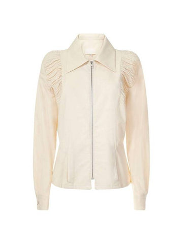 Gathered Calico Shirt Cotton Zip-Up Jacket Ivory - MAISON MARGIELA - BALAAN 1