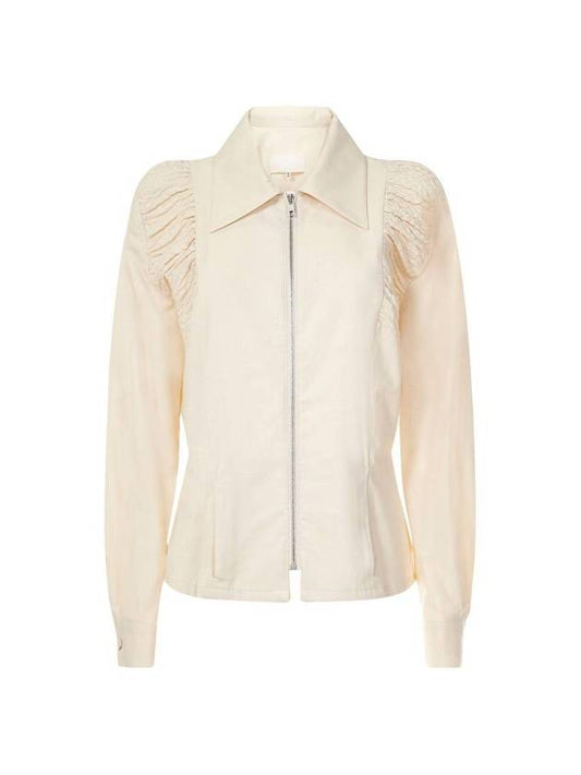 Gathered Calico Shirt Cotton Zip-Up Jacket Ivory - MAISON MARGIELA - BALAAN 1