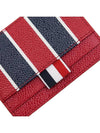 Striped Pebble Grain Leather Single Card Wallet Red - THOM BROWNE - BALAAN 9