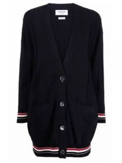 High Twist Cotton Oversized Long Cardigan Navy - THOM BROWNE - BALAAN 2