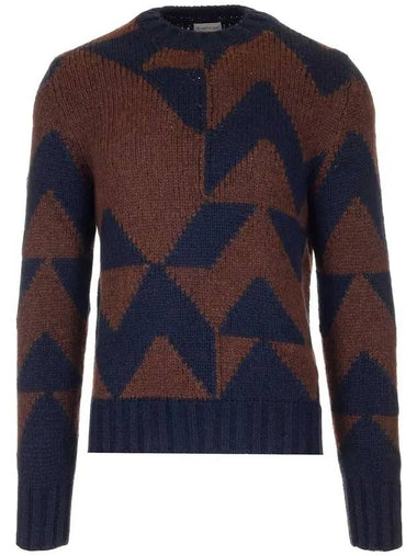 Men's Geometric Pattern Sweater Brown - MONCLER - BALAAN 1