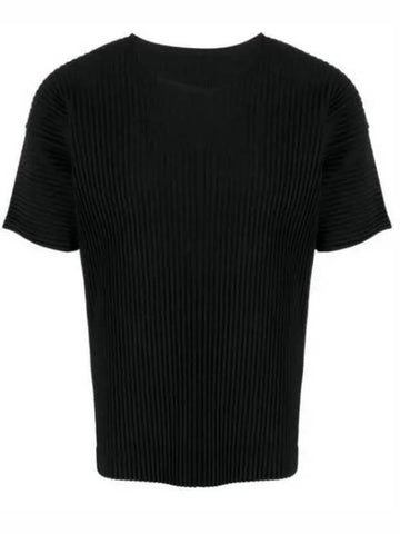 Pleated Fabric Short Sleeve T-Shirt Black - ISSEY MIYAKE - BALAAN 1