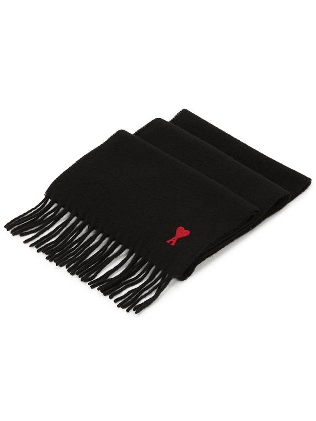 Small Heart Logo Classic Wool Scarf Black - AMI - BALAAN 3