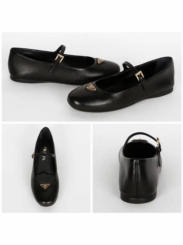 Prada Triangle Logo Nappa Leather Mary Jane Flat Shoes Black - PRADA - BALAAN 3