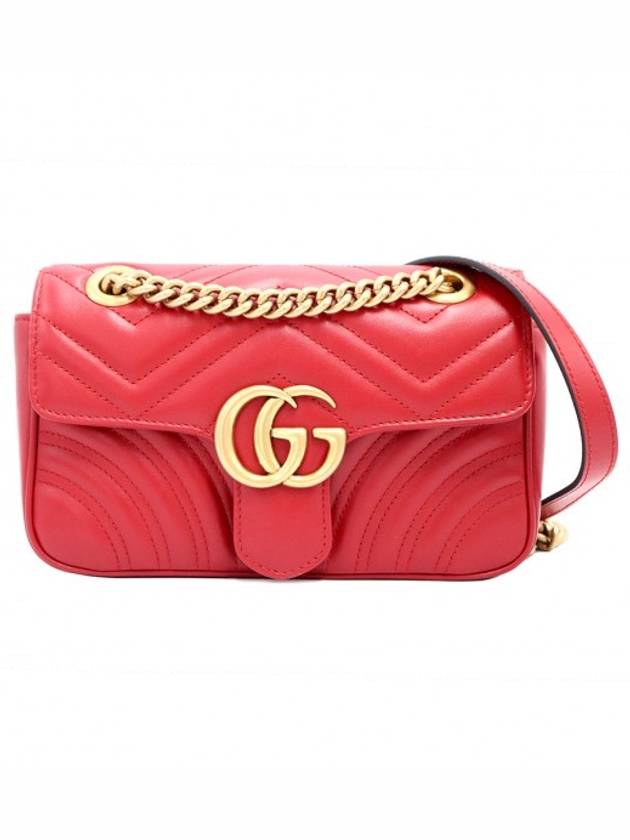 Women s Gucci 446744 Red Matelasse Chevron Leather GG Marmont Mini Gold Chain Cross Bag gt Gangbuk used luxury goods - GUCCI - BALAAN 1