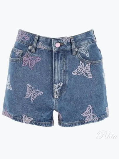 Embroidery Denim High Waisted Shorts Blue - GANNI - BALAAN 2