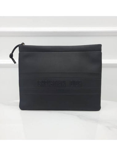 Black Lettering Stripe Embossed Logo Leather Clutch - DIOR - BALAAN 1