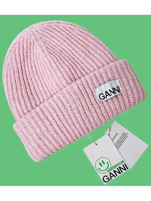 Logo Patch Knit Beanie Pink - GANNI - BALAAN 11