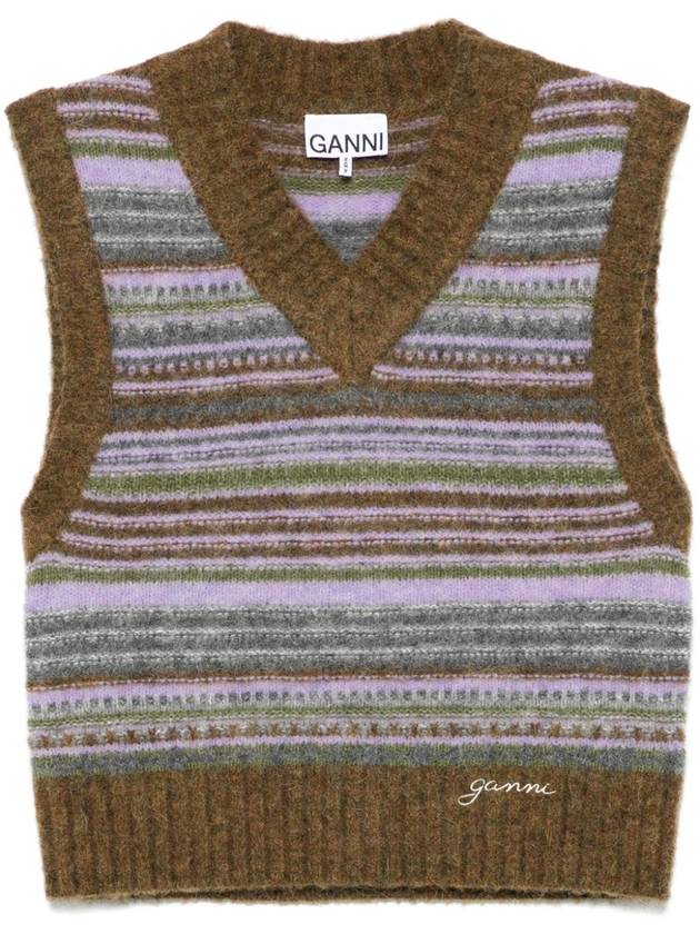 Stripe Knit Vest Military Olive - GANNI - BALAAN 2