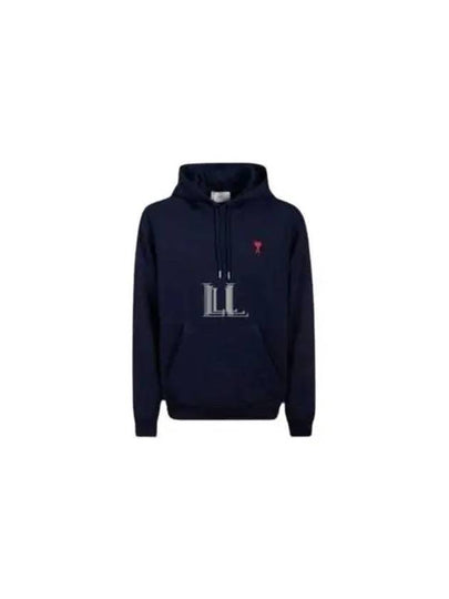 Small Heart Logo Cotton Hoodie Blue - AMI - BALAAN 2