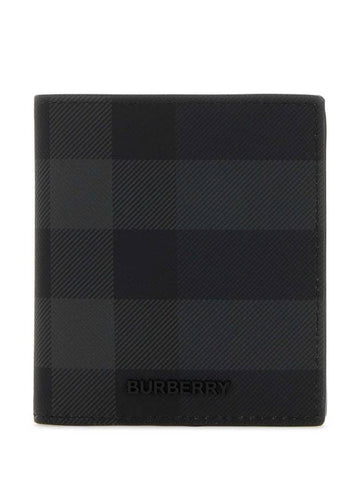 Check Leather Half Wallet Grey - BURBERRY - BALAAN 1