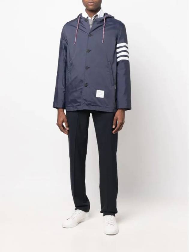 Diagonal Armband Solid Swim Tech Hooded Jacket Navy - THOM BROWNE - BALAAN 5