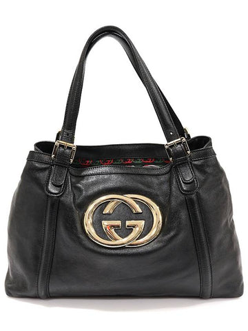 162094 Black leather gold interlocking G shoulder bag - GUCCI - BALAAN 1