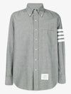 Men's Diagonal Shambray Print Nametag Straight Fit Long Sleeve Shirt Medium Grey - THOM BROWNE - BALAAN 2