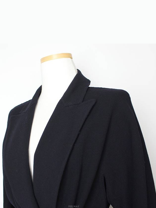 Midnight blue hand stitched wool blend belted coat 55 - MAX MARA - BALAAN 4