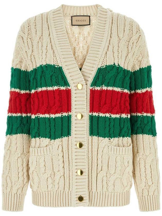 Web Underline Cotton Cardigan Ivory - GUCCI - BALAAN 1