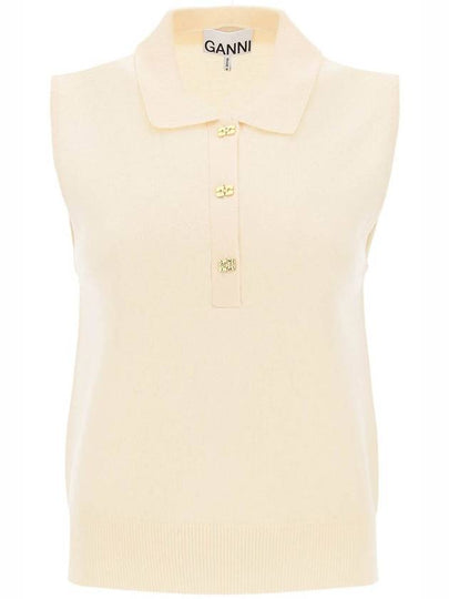 Cashmere Mix Sleeveless Vest Knit Top Ivory - GANNI - BALAAN 2