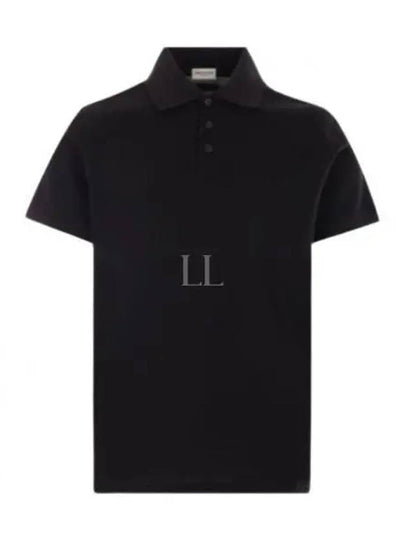 Men's Monogram Cotton Short Sleeve Polo Shirt Black - SAINT LAURENT - BALAAN 2