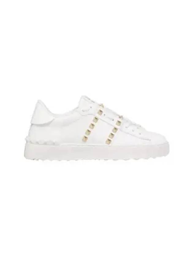 Rockstud Leather Low Top Sneakers White - VALENTINO - BALAAN 2