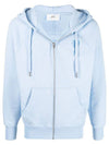 Men's Heart Embroidered Logo Zip-Up Hoodie Sky Blue - AMI - BALAAN 1