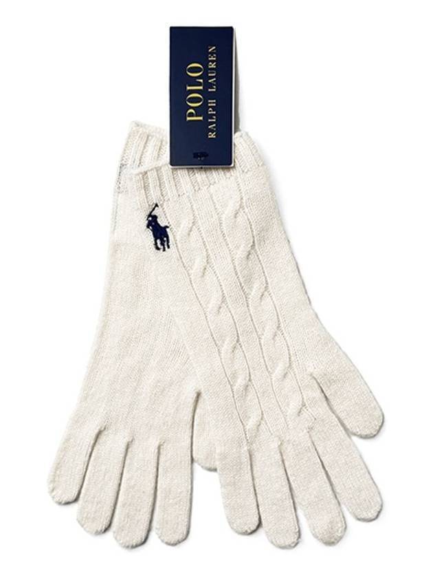 Signature Pony Cable Knit Cashmere Gloves Ivory - POLO RALPH LAUREN - BALAAN 1