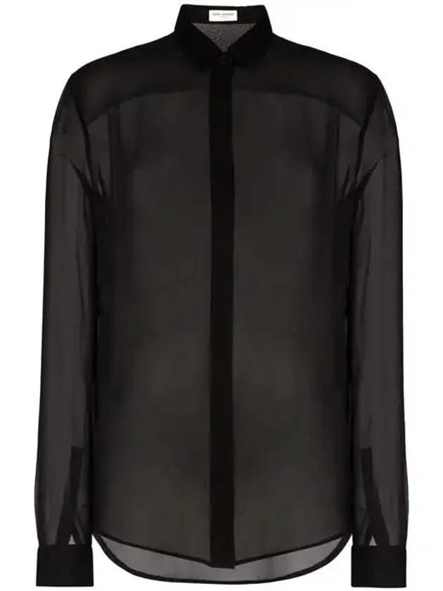 See-through Long Sleeve Shirt Black - SAINT LAURENT - BALAAN 1