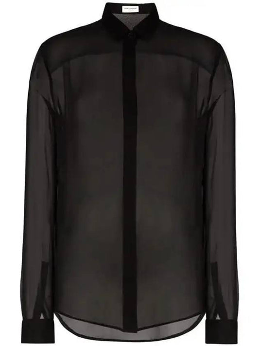 See-through Long Sleeve Shirt Black - SAINT LAURENT - BALAAN 1