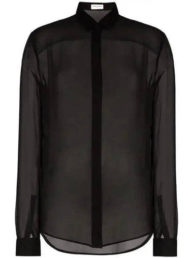 See-through Long Sleeve Shirt Black - SAINT LAURENT - BALAAN 1