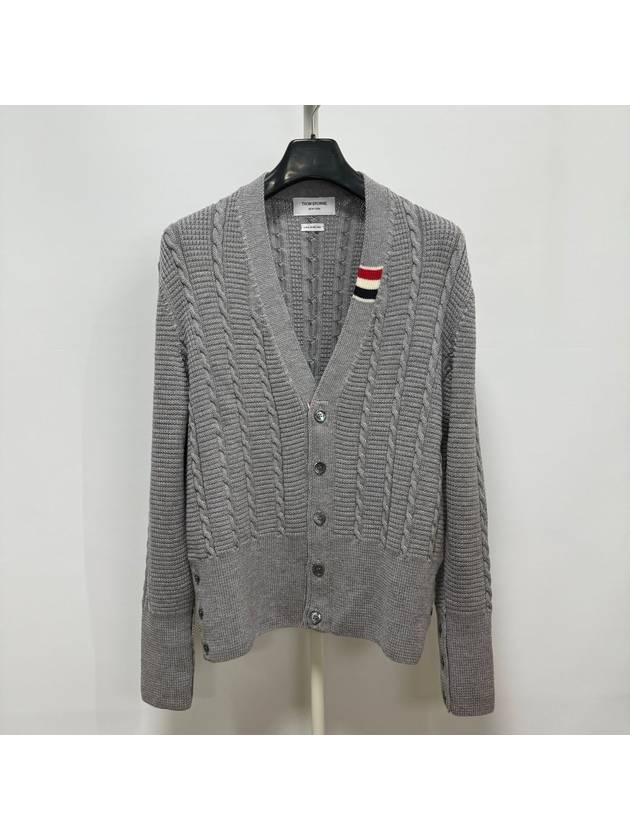 Cable Knitwear Virgin Wool Cardigan Grey - THOM BROWNE - BALAAN 2