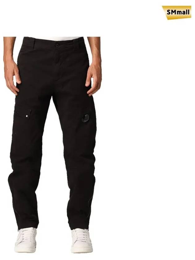 Lens Wappen Zipper Cargo Straight Pants Black - CP COMPANY - BALAAN.