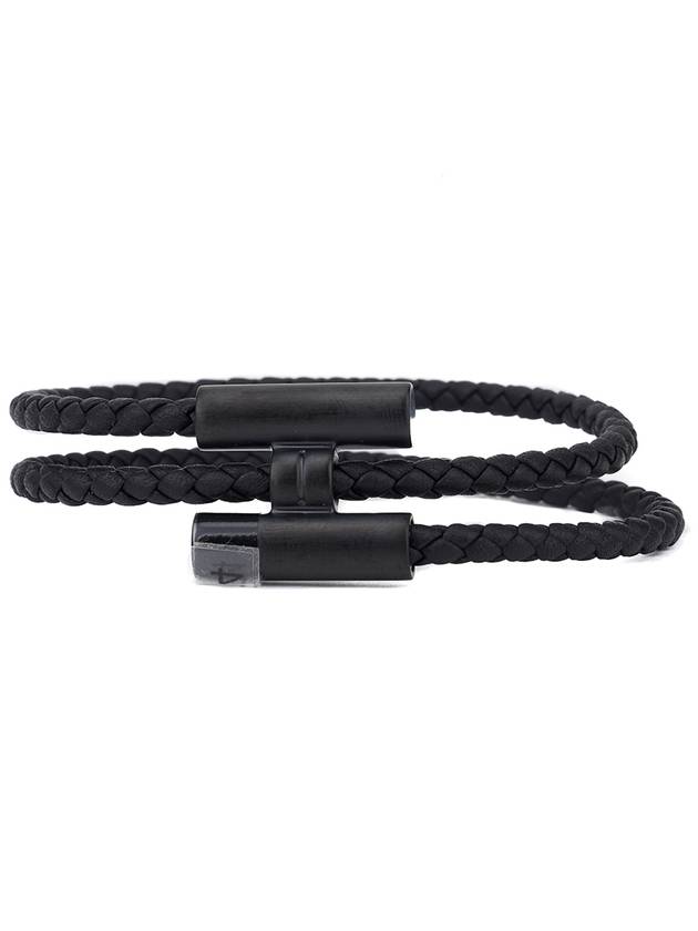 Tournis Tresse Leather Bracelet Noir - HERMES - BALAAN 2