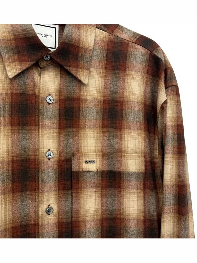 Flannel Back Logo Check Long Sleeve Shirt Brown - WOOYOUNGMI - BALAAN 4