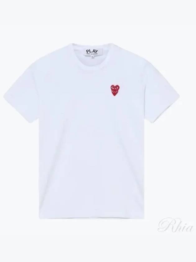 Play Men's Small Double Red Heart Wappen Short Sleeve T-Shirt P1 T288 2 White - COMME DES GARCONS - BALAAN 2