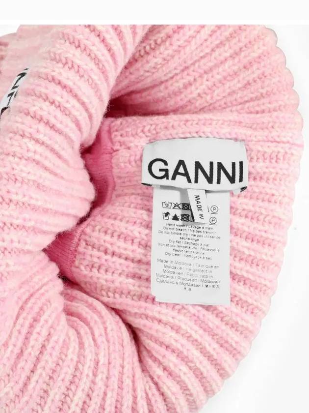 Logo Patch Knit Beanie Pink - GANNI - BALAAN 4