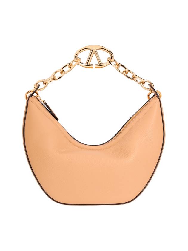 Small V Logo Moon Chain Grain Calfskin Hobo Tote Bag Cappuccino - VALENTINO - BALAAN 2