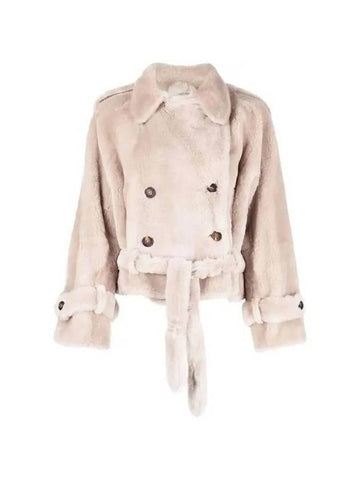 Monilli tab decorated shearling jacket beige - BRUNELLO CUCINELLI - BALAAN.