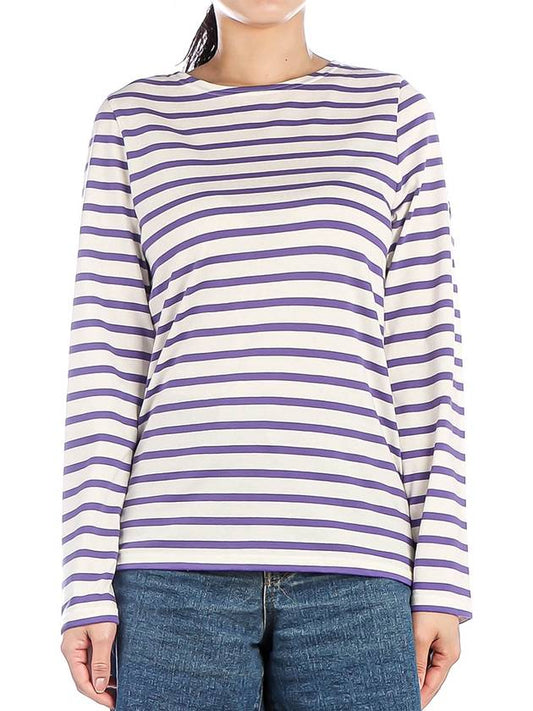 Minquiers Modern Stripe Long Sleeve T-Shirt Ecru Violet - SAINT JAMES - BALAAN 2