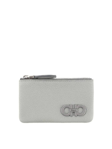 Gancini Zipper Card Wallet Blue Grey - SALVATORE FERRAGAMO - BALAAN 1