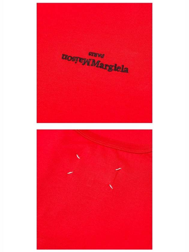 Reverse Embroidered Logo Stitched Cotton Short Sleeve T-Shirt Red - MAISON MARGIELA - BALAAN 6